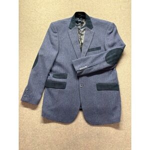 Inserch Limited Edition Mens XL Blue Herringbone Wool Blend Blazer Elbow Patches